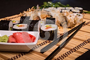 Sushi and rolls, Japanese food, culinary delicacies, chopsticks 4