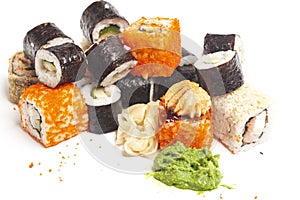 Sushi rolls japanese food isolated on white