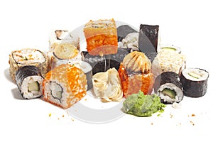 Sushi rolls japanese food isolated on white
