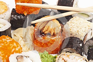 Sushi rolls japanese food isolated on white