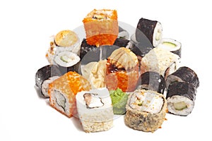 Sushi rolls japanese food isolated on white.