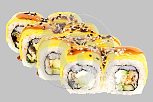 sushi rolls philadelphia cheese with eel philadelphia cheese cucumber cheddar cheese and unagi kabayaki sauce