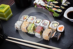 Sushi rolls on plate photo