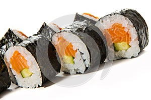 Sushi rolls with salmon and cucumber