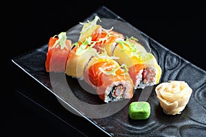 Sushi rolls with salmon and shrimp