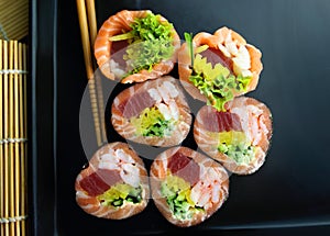 Sushi rolls served in an appetizing way