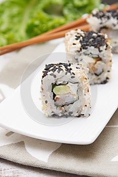 Sushi rolls with shrimps