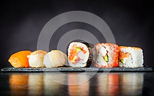 Sushi Rolls with Surimi and Smoked Salmon