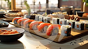 Sushi rolls, sushi set. Appetizing presentation of rolls