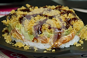 Sushi rolls with vassabi on the plate