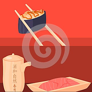 Sushi rolls vector food banner japanese gourmet seafood traditional seaweed fresh raw food vector illustration