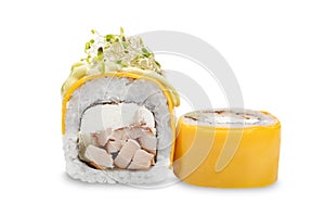 Sushi rolls on a white background