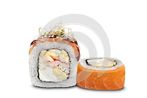 Sushi rolls on a white background
