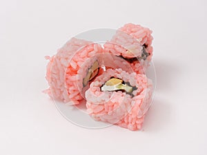 Sushi rolls on a white background. fast healthy food