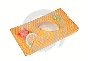 Sushi with rudderfish isolated on white