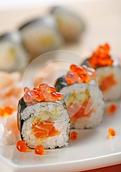 Sushi with salmon and caviar