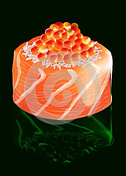 Sushi with salmon and red caviar, vector illustration