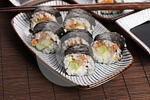 Sushi - Salmon rolls served on a plate