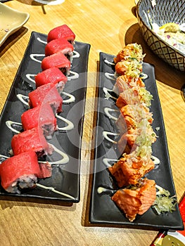 sushi salmon tunafish mayonaise shrimp