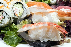 Sushi sashimi with california rolls