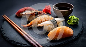 Sushi sashimi set closeup