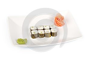 Sushi with sea scallop on a plate