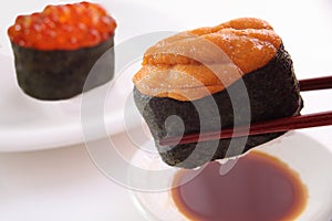 Sushi, sea urchin and salmon roe