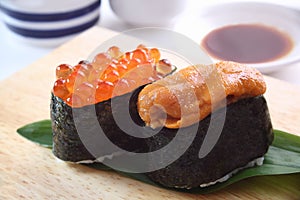 Sushi, sea urchin and salmon roe