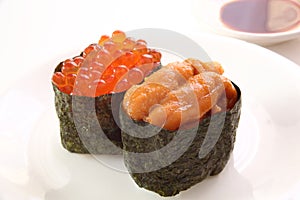 Sushi, sea urchin and salmon roe