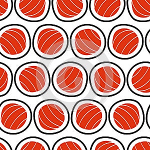 Sushi seamless pattern, hand drawn.. Emblem of japanese food, fish snack, susi, exotic restaurant, sea products delivery
