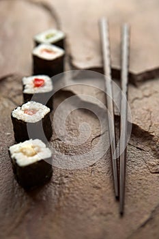 Sushi selection & chopsticks