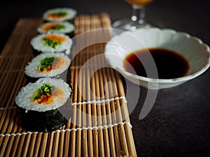 Sushi served with wasabi salsal,a popular and widespread dish of Japan.