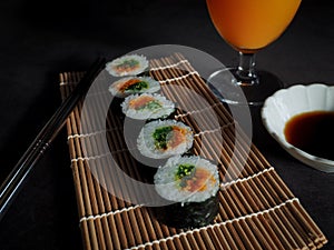 Sushi served with wasabi salsal,a popular and widespread dish of Japan.