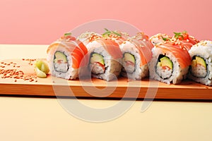 Sushi set on color background