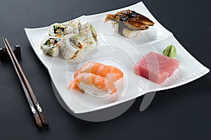 Sushi set on dark background