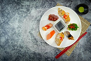 Sushi set japanease food on grunge background