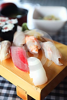 Sushi Set nigiri and sushi maki with tea , Japanese food