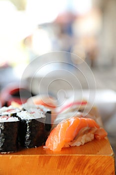 Sushi Set nigiri and sushi maki with tea , Japanese food