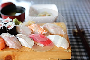 Sushi Set nigiri and sushi maki with tea , Japanese food