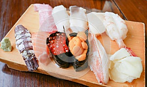 Sushi set from Otaru, Hokkaido, Japan. Variety of sushi such as