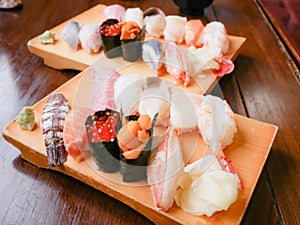 Sushi set from Otaru, Hokkaido, Japan. Variety of sushi such as photo