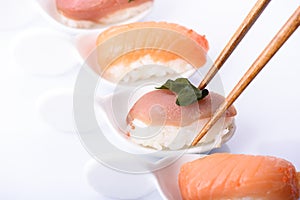 Sushi set over white background