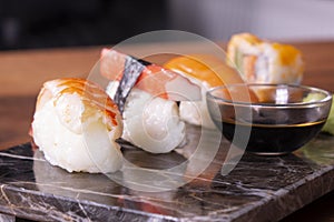 Sushi Set sashimi and sushi rolls served.
