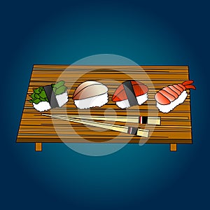 Sushi set, sea food , maki and rolls japanes