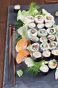 Sushi set on a slate stone