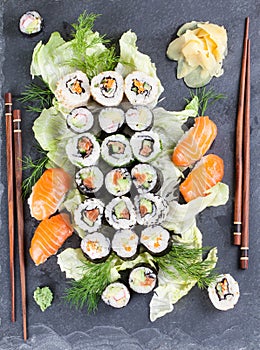 Sushi set on a slate stone