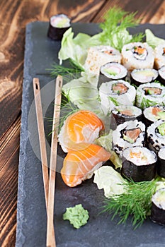 Sushi set on a slate stone