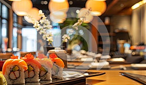 sushi set on the table in stylish restaurant