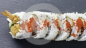 Sushi tempura shrimp roll on slate