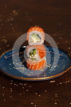 Sushi Tower on a Plate. Healhty, Asiain, Popular food concept